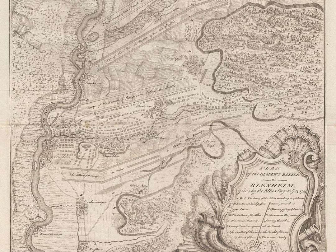 An engraved contemporary plan of the Battle of Blenheim, fought in August 1704
