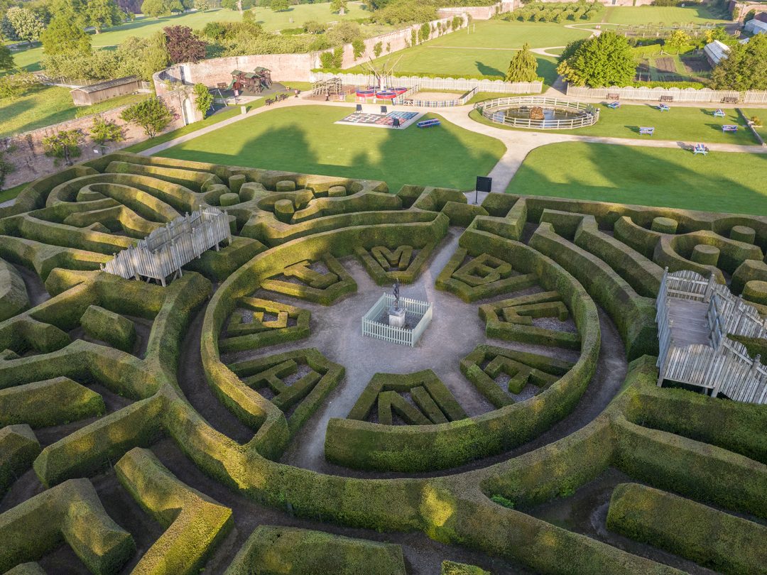 The yew hedge maze in the Pleasure Gardens seen from above