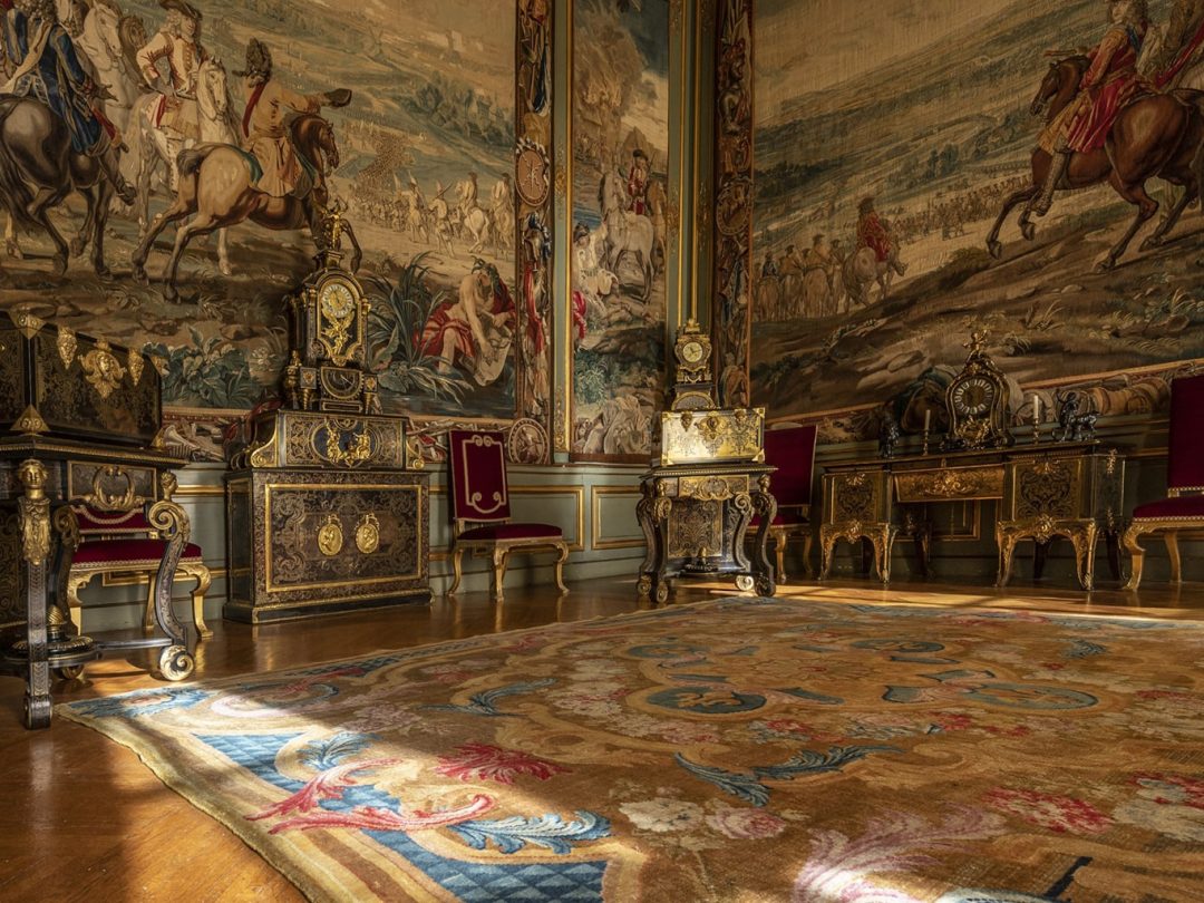 Sunlight falling across a State Room hung with the Marlborough tapestries
