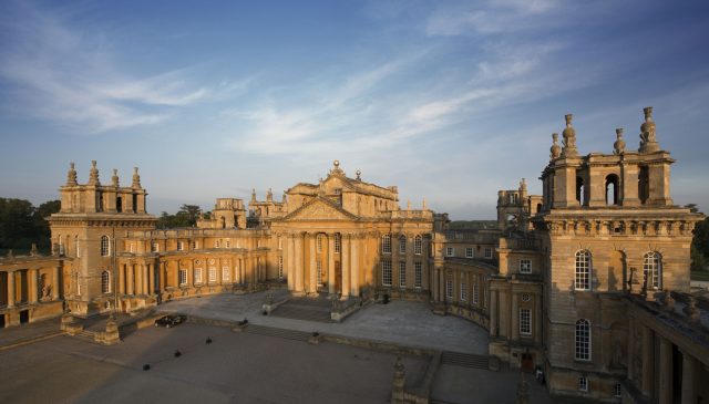 The north front of Blenheim Palace and its Great Court in evening light