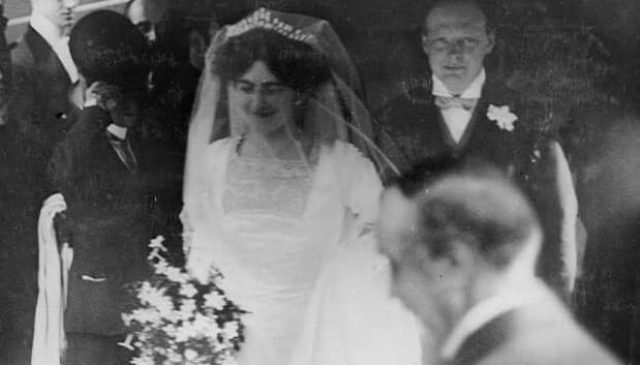 A photograph of the wedding of Winston Churchill and Clementine Hozier in 1908